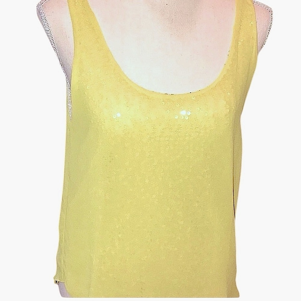 3/$20 Dressy Yellow Tank Top Silver Sequin & Yellow Organza Silky Overlay Fairy